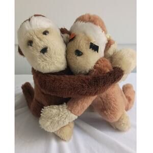 Vintage Daekor Hugging Boy Girl Monkeys 11" Plush Stuffed Animals 1980s